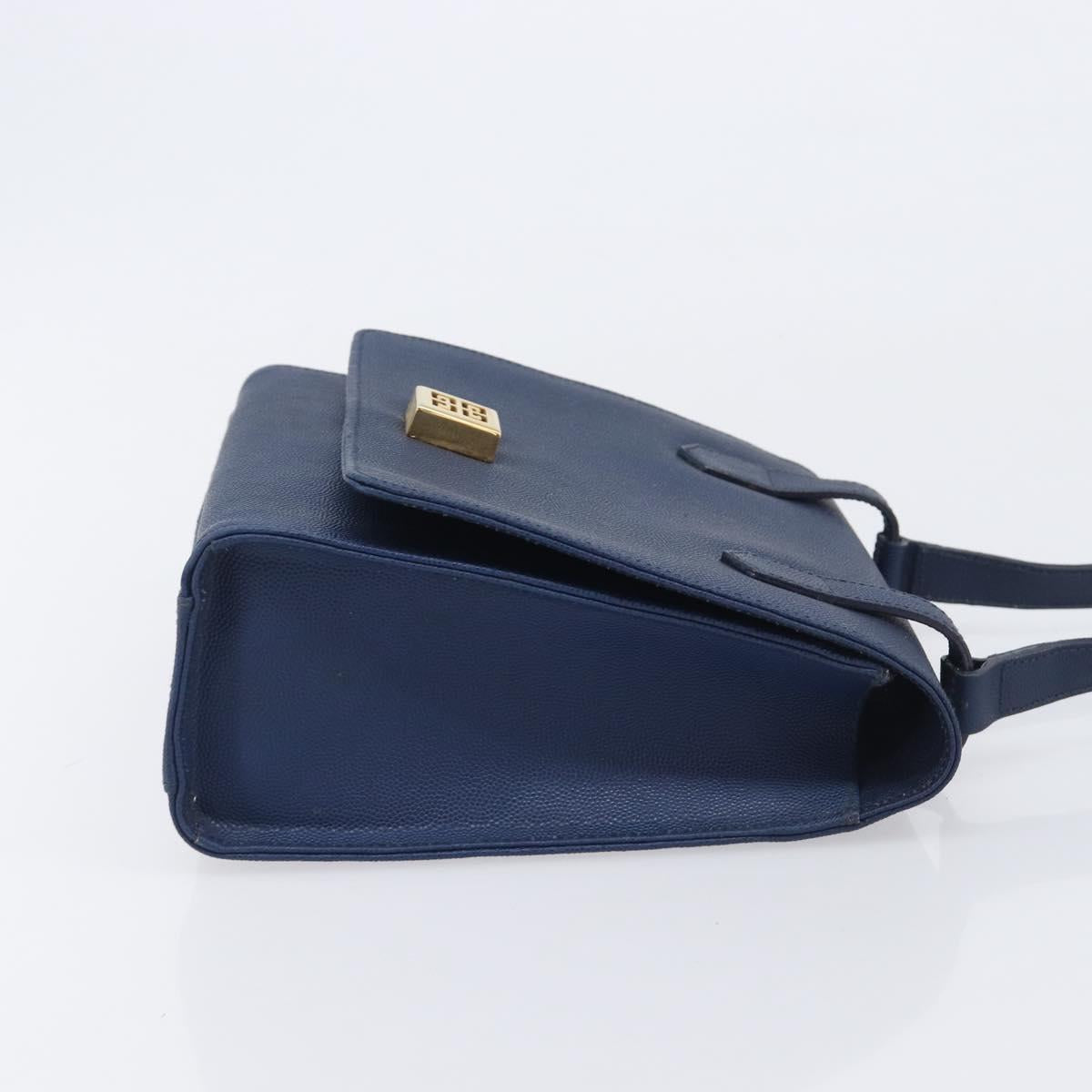 GIVENCHY Shoulder Bag Leather Navy Gold Auth BA16683A