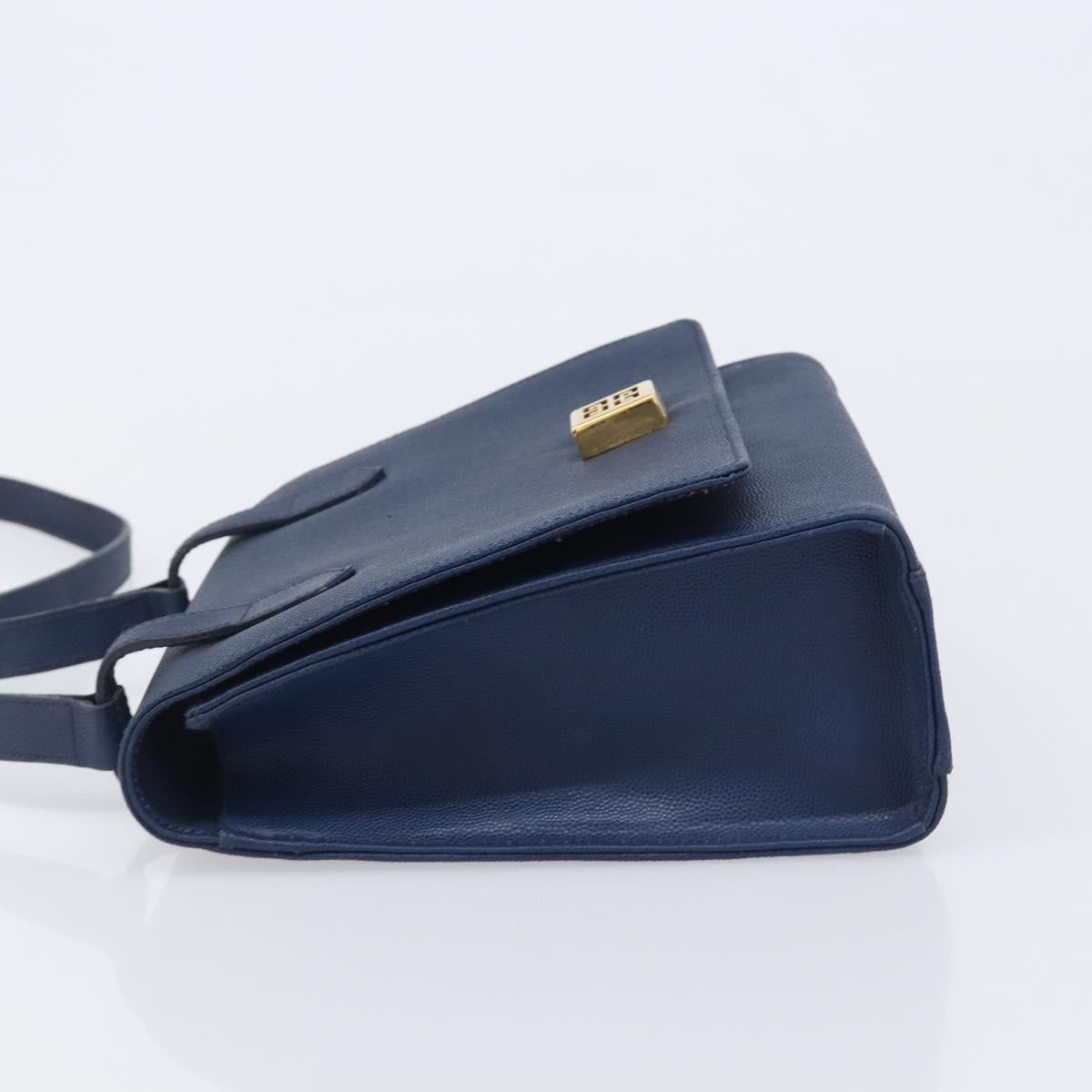 GIVENCHY Shoulder Bag Leather Navy Gold Auth BA16683A