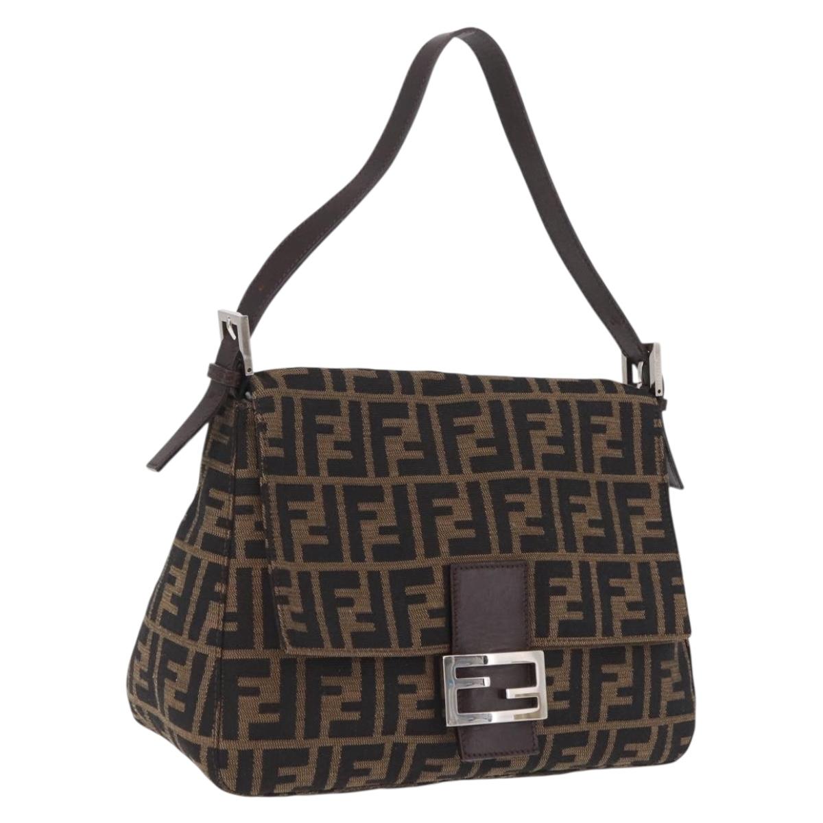FENDI Zucca Canvas Mamma Baguette Shoulder Bag Brown Black Auth BA16684V