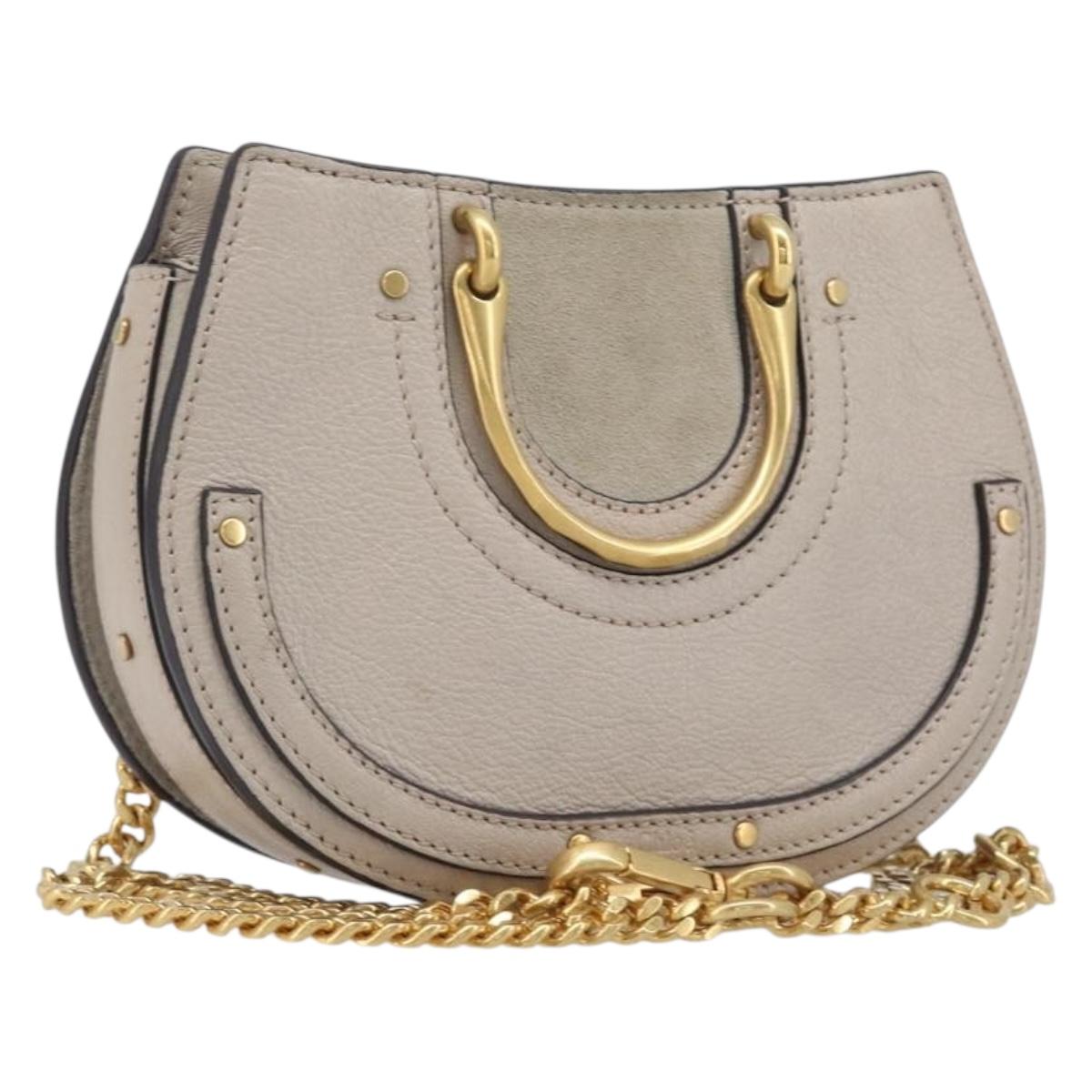 Chloe Pixy Hand Bag Leather 2way Beige Gold Auth BA16685A