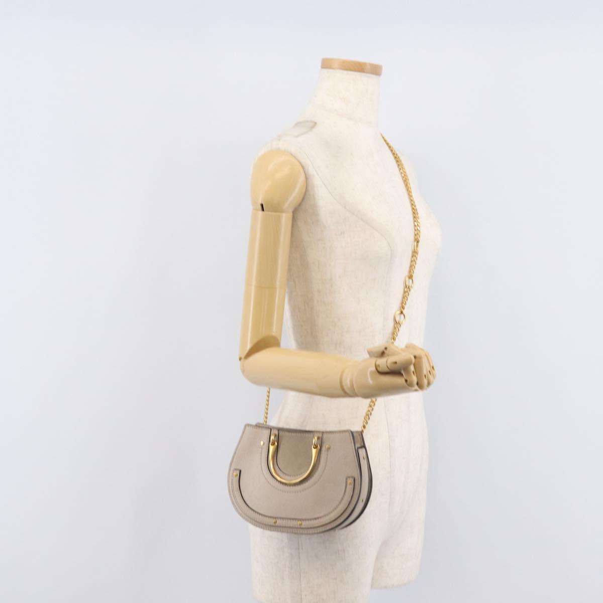 Chloe Pixy Hand Bag Leather 2way Beige Gold Auth BA16685A