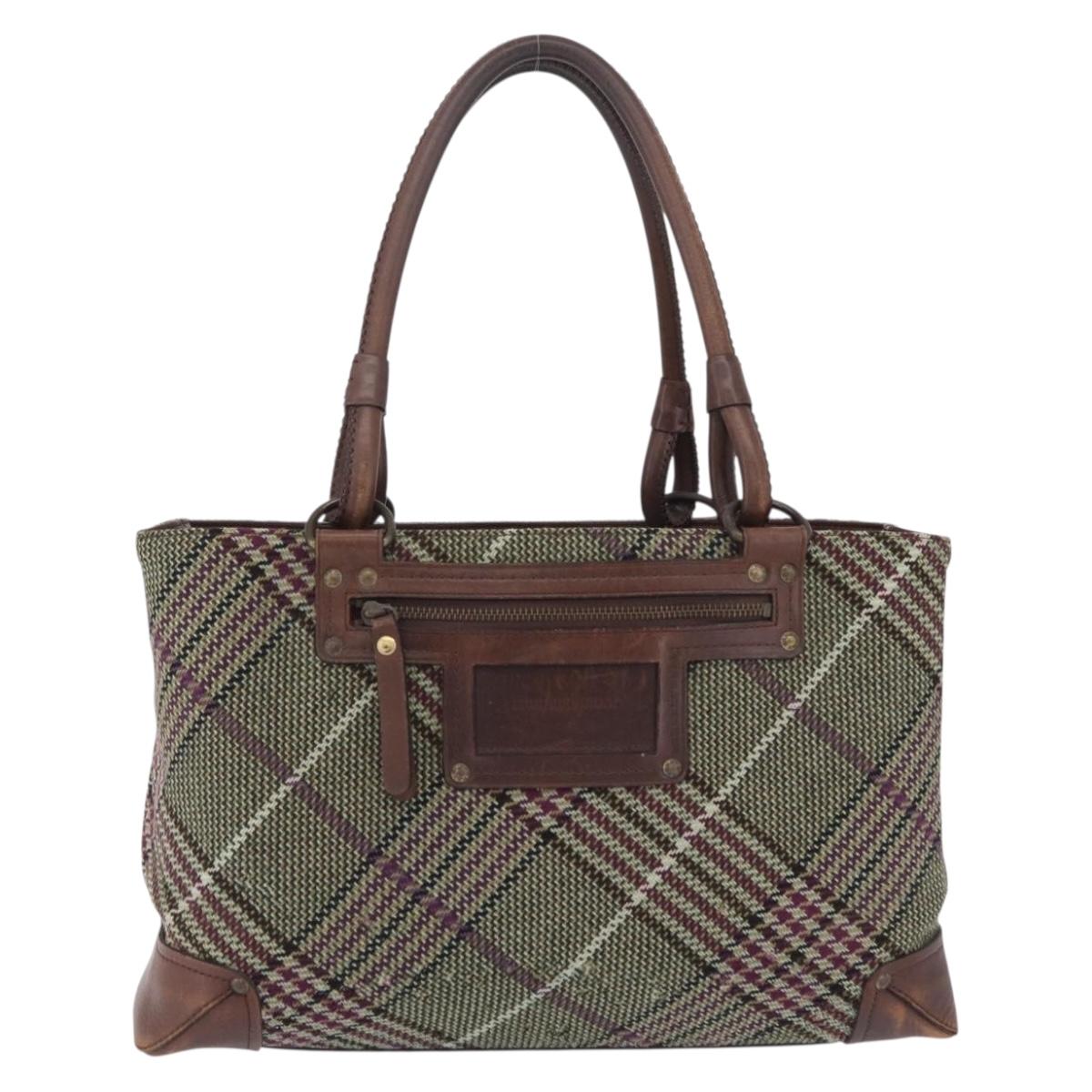 BURBERRY Tote Bag Wool Green Auth BA16686
