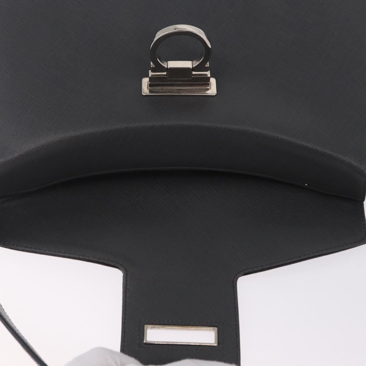 Salvatore Ferragamo Gancini Shoulder Bag Leather Gray Silver Auth BA16687