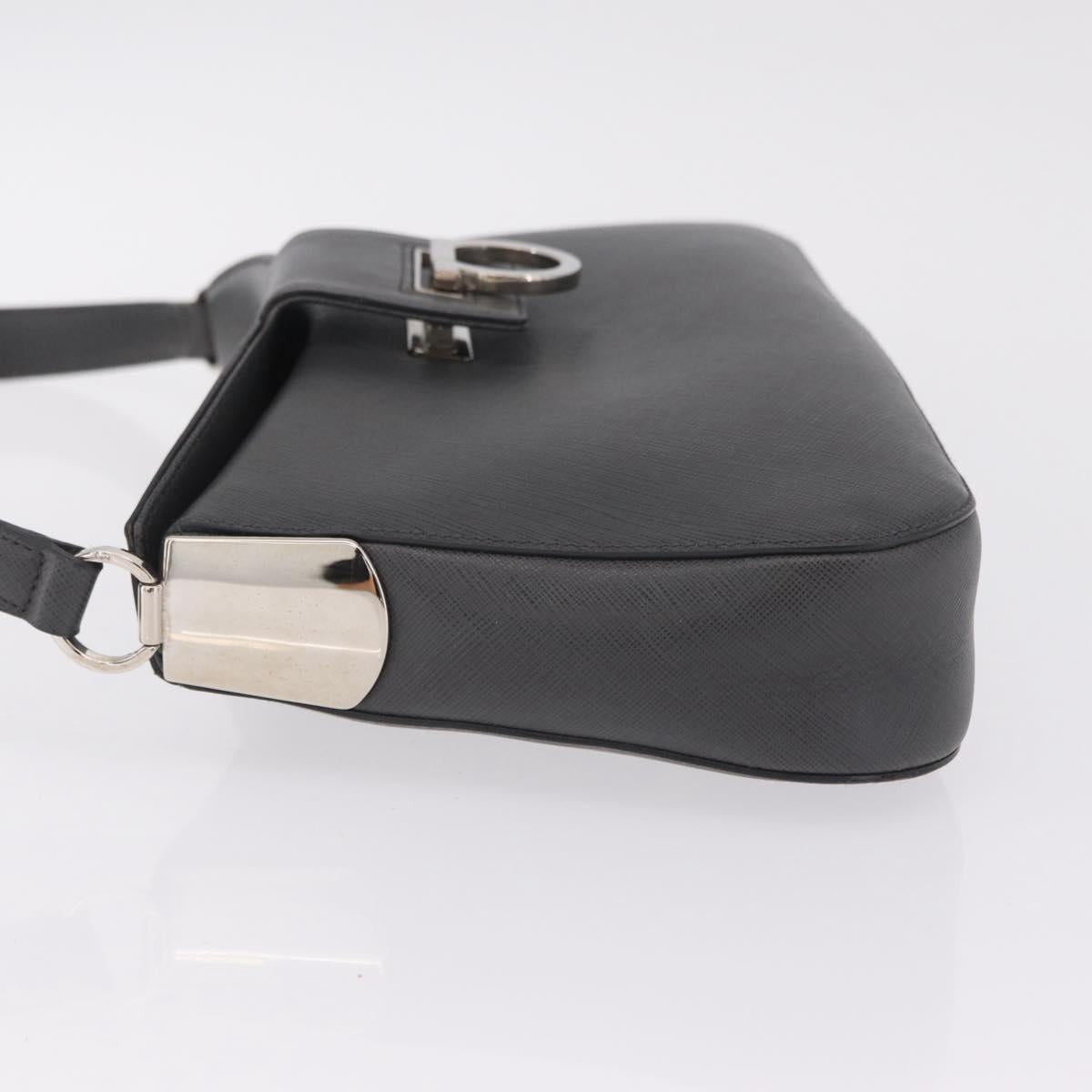 Salvatore Ferragamo Gancini Shoulder Bag Leather Gray Silver Auth BA16687