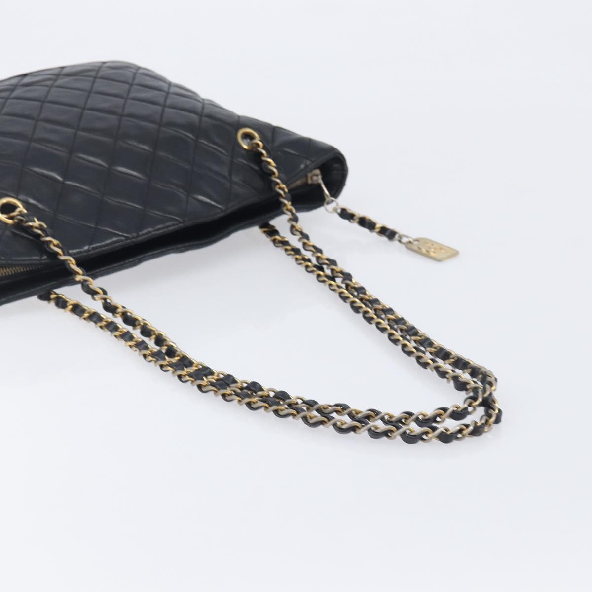 CHANEL Matelasse Chain Shoulder Bag Lamb Skin Black Gold CC Auth BA16693