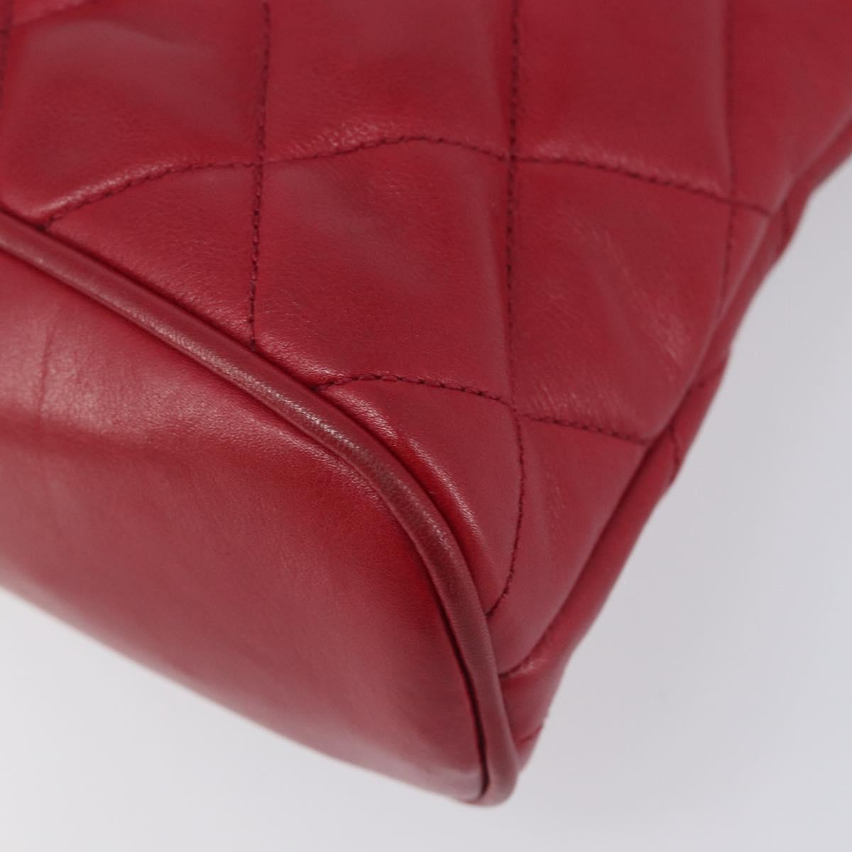CHANEL Matelasse Chain Shoulder Bag Lamb Skin Red Gold CC Auth BA16694