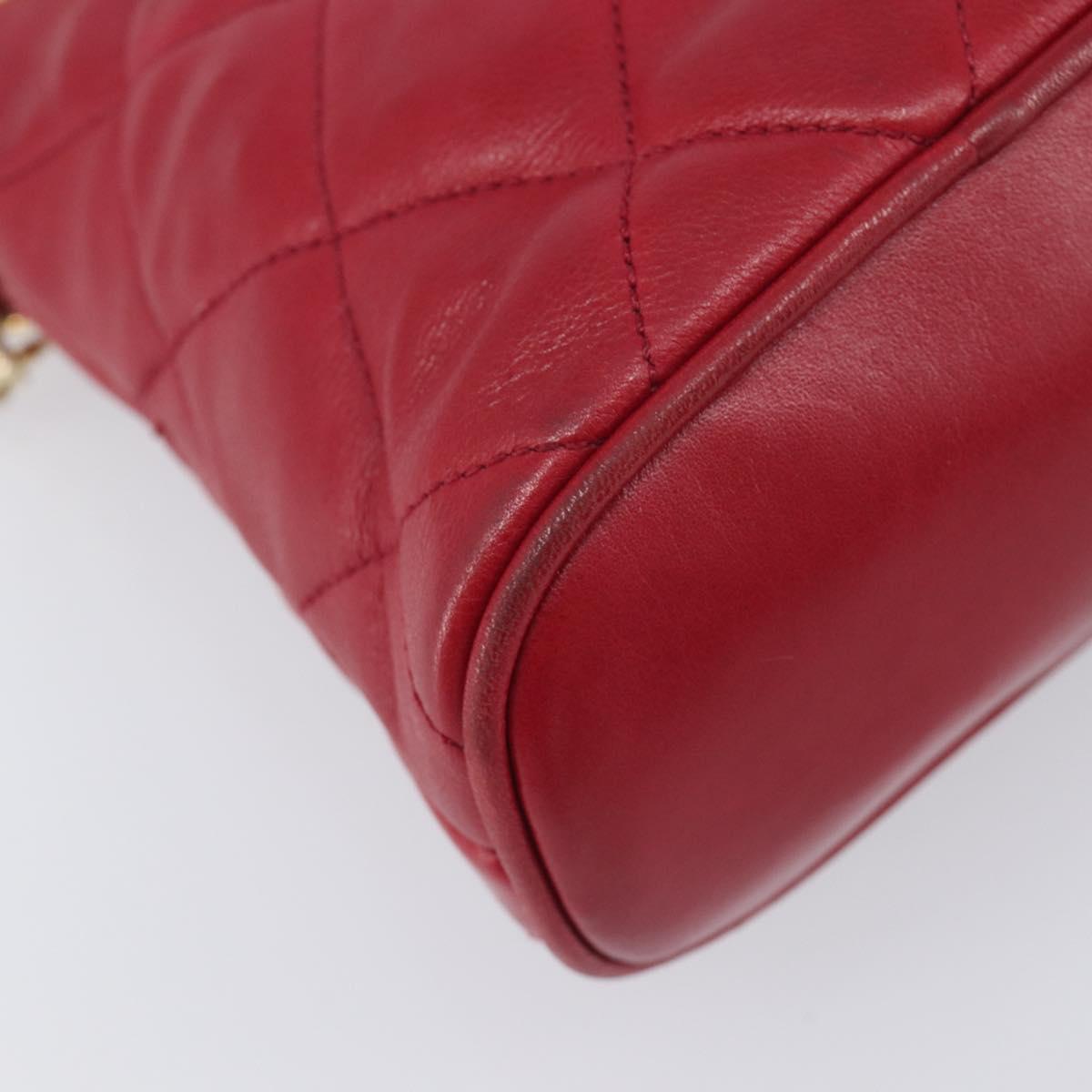 CHANEL Matelasse Chain Shoulder Bag Lamb Skin Red Gold CC Auth BA16694