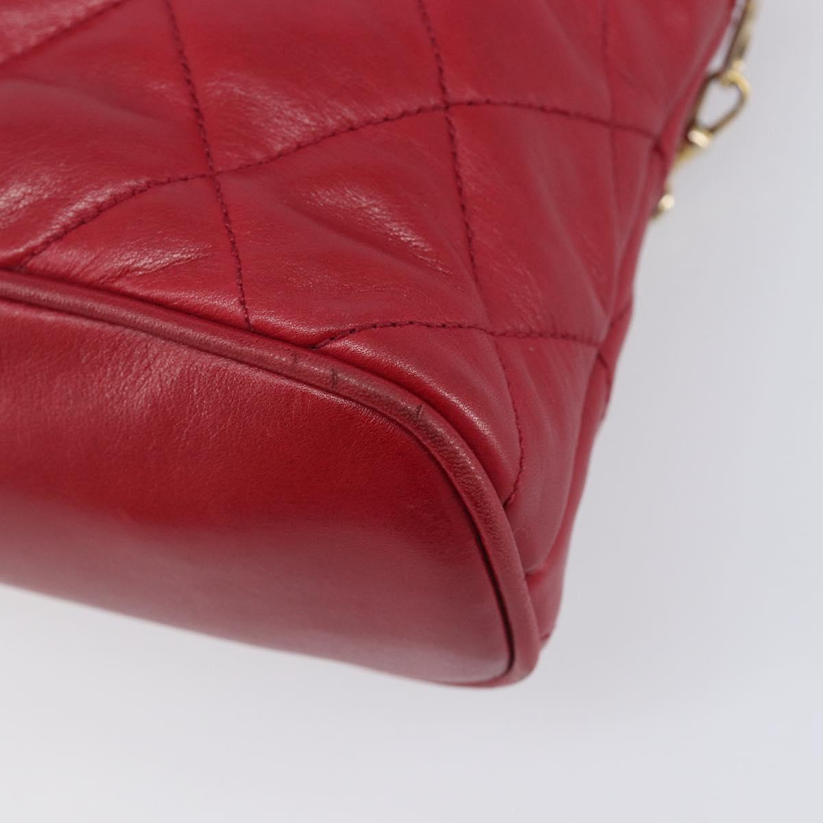 CHANEL Matelasse Chain Shoulder Bag Lamb Skin Red Gold CC Auth BA16694