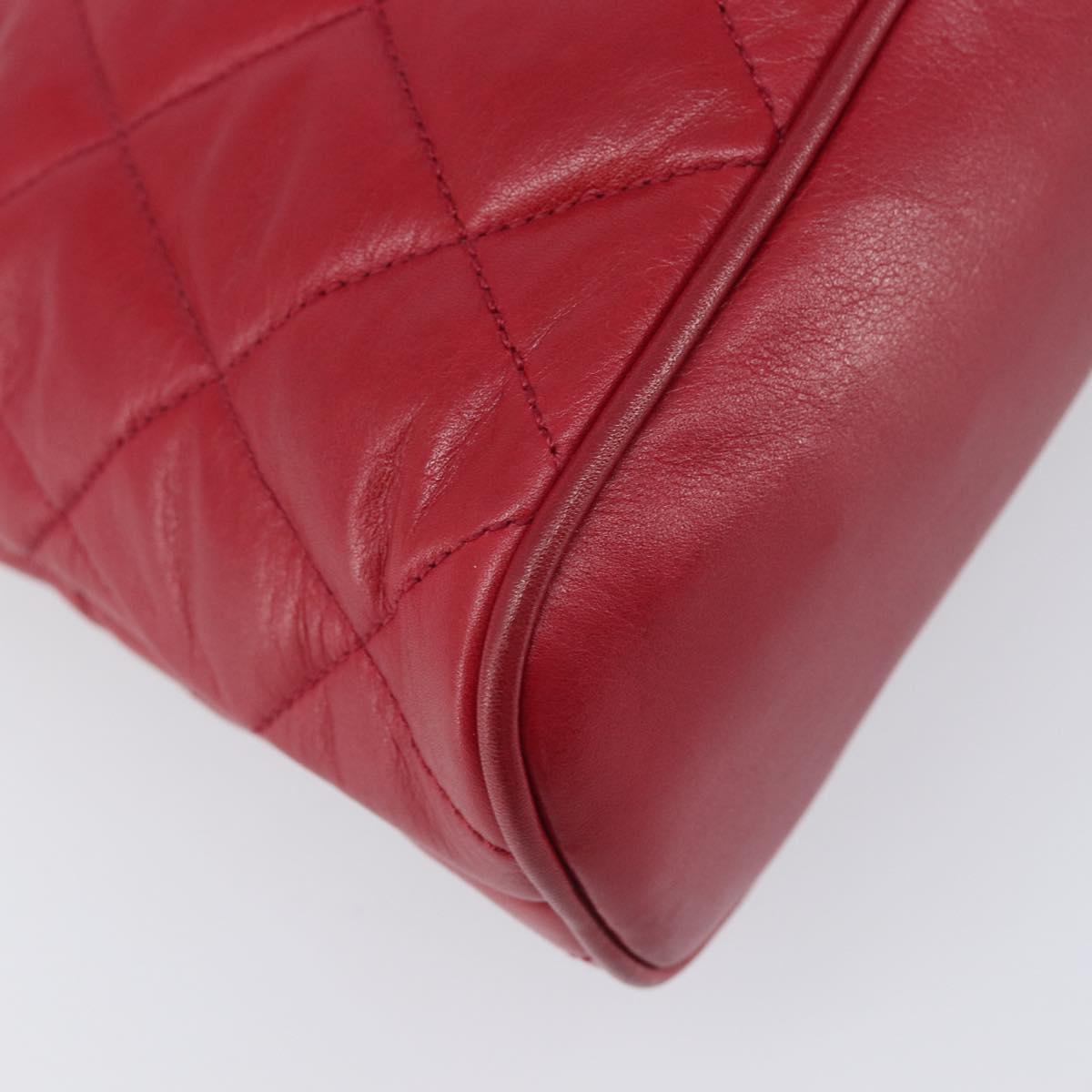 CHANEL Matelasse Chain Shoulder Bag Lamb Skin Red Gold CC Auth BA16694