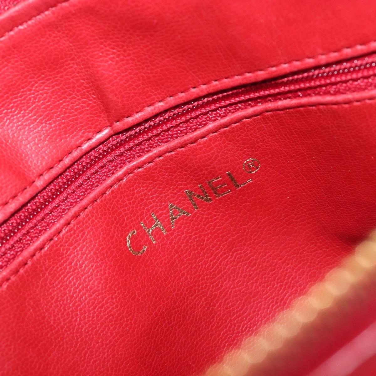 CHANEL Matelasse Chain Shoulder Bag Lamb Skin Red Gold CC Auth BA16694