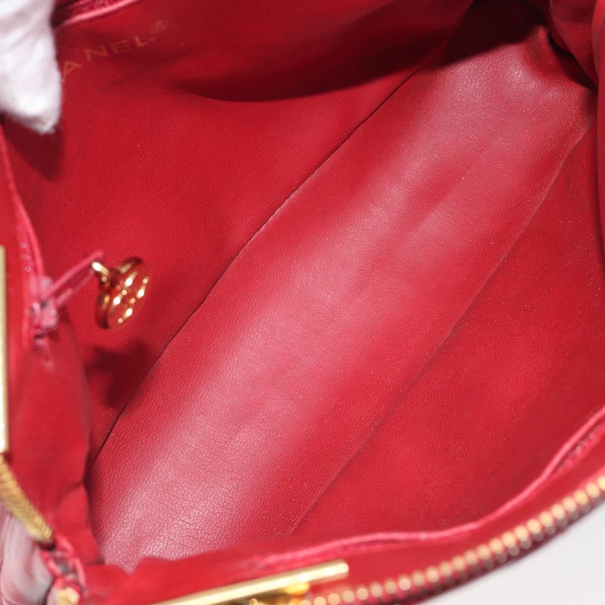 CHANEL Matelasse Chain Shoulder Bag Lamb Skin Red Gold CC Auth BA16694