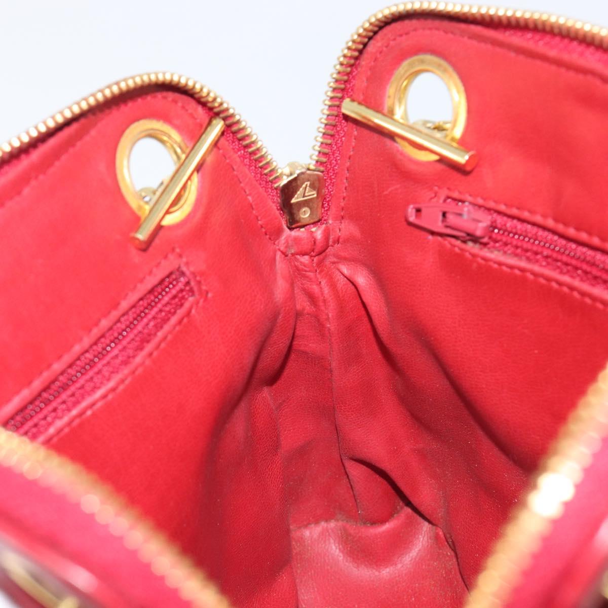 CHANEL Matelasse Chain Shoulder Bag Lamb Skin Red Gold CC Auth BA16694