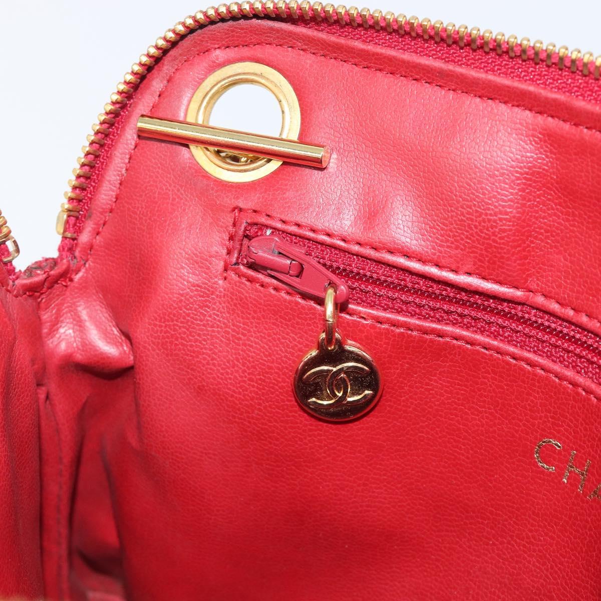 CHANEL Matelasse Chain Shoulder Bag Lamb Skin Red Gold CC Auth BA16694