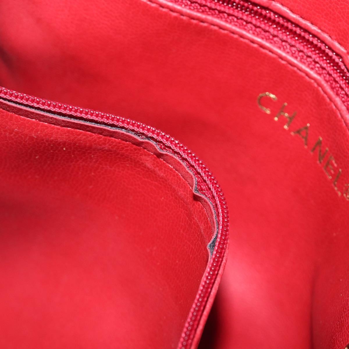 CHANEL Matelasse Chain Shoulder Bag Lamb Skin Red Gold CC Auth BA16694