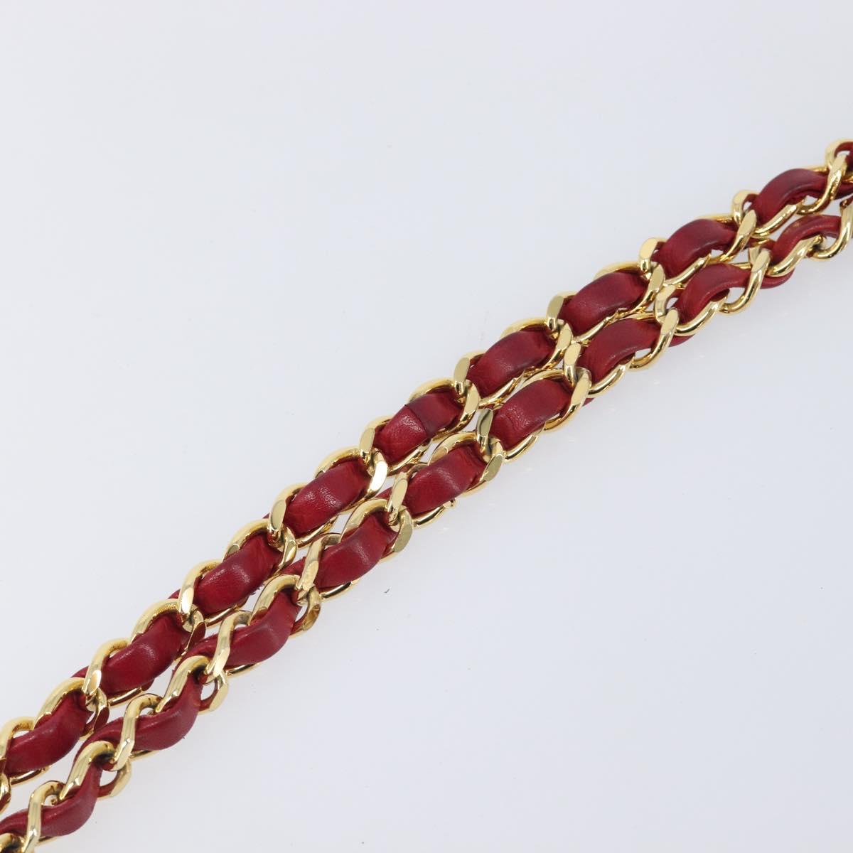 CHANEL Matelasse Chain Shoulder Bag Lamb Skin Red Gold CC Auth BA16694