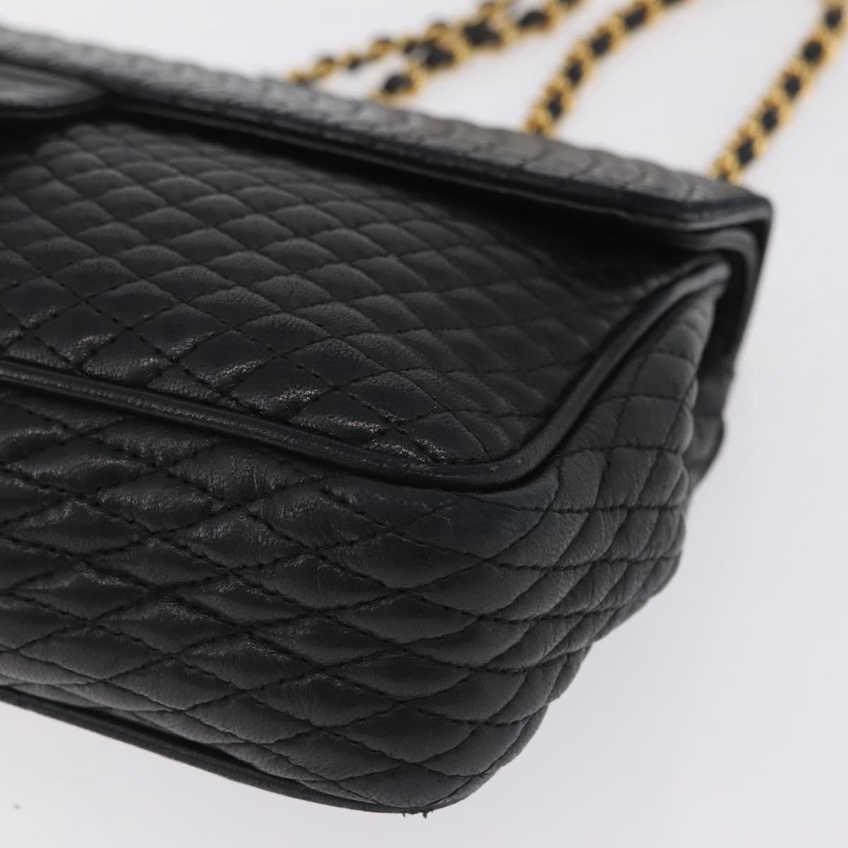 Bally Chain Shoulder Bag Leather Black Gold Auth BA16698