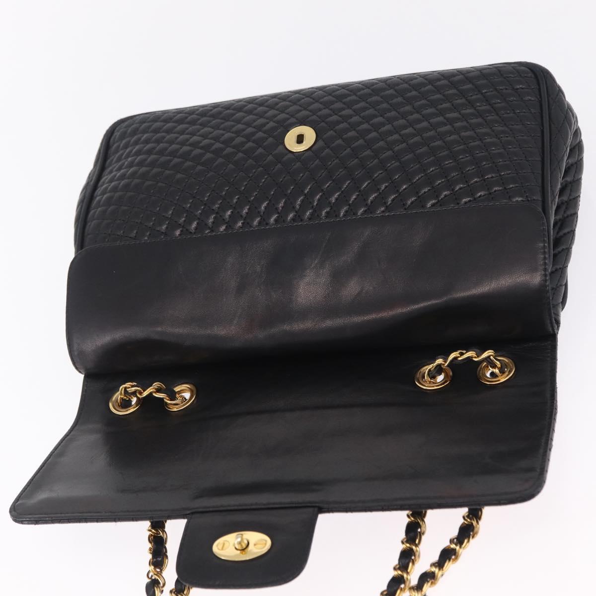 Bally Chain Shoulder Bag Leather Black Gold Auth BA16698