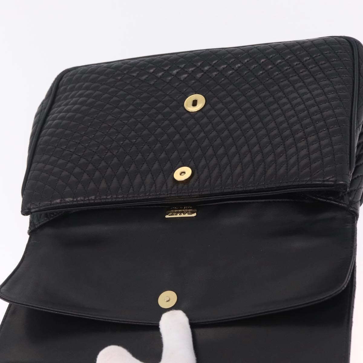 Bally Chain Shoulder Bag Leather Black Gold Auth BA16698