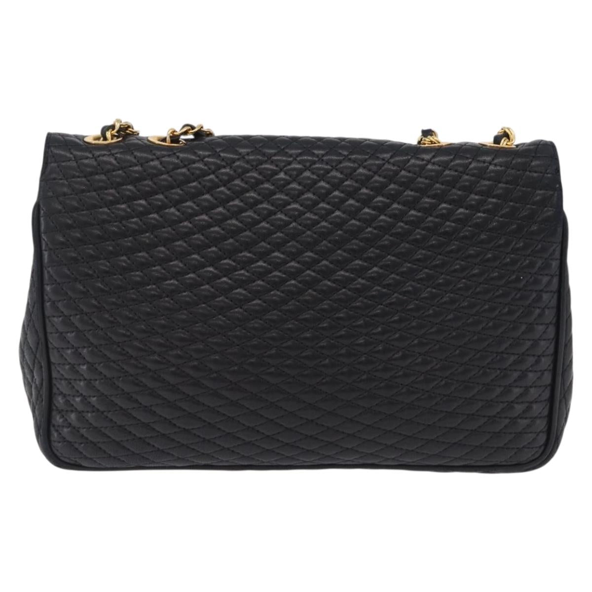 Bally Chain Shoulder Bag Leather Black Gold Auth BA16698
