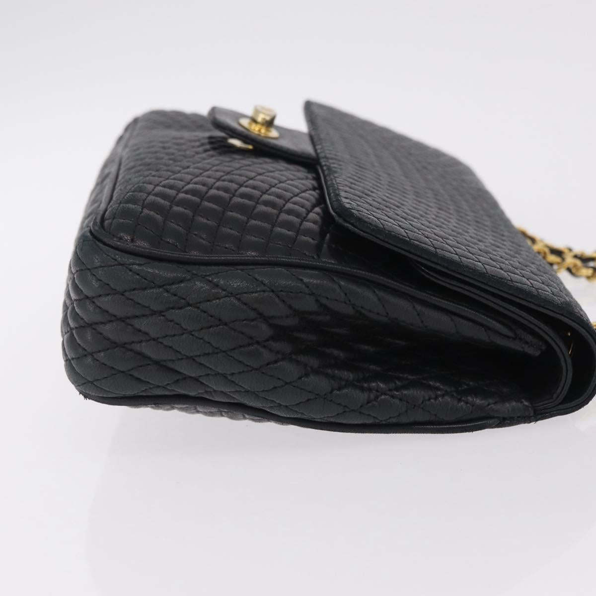 Bally Chain Shoulder Bag Leather Black Gold Auth BA16698