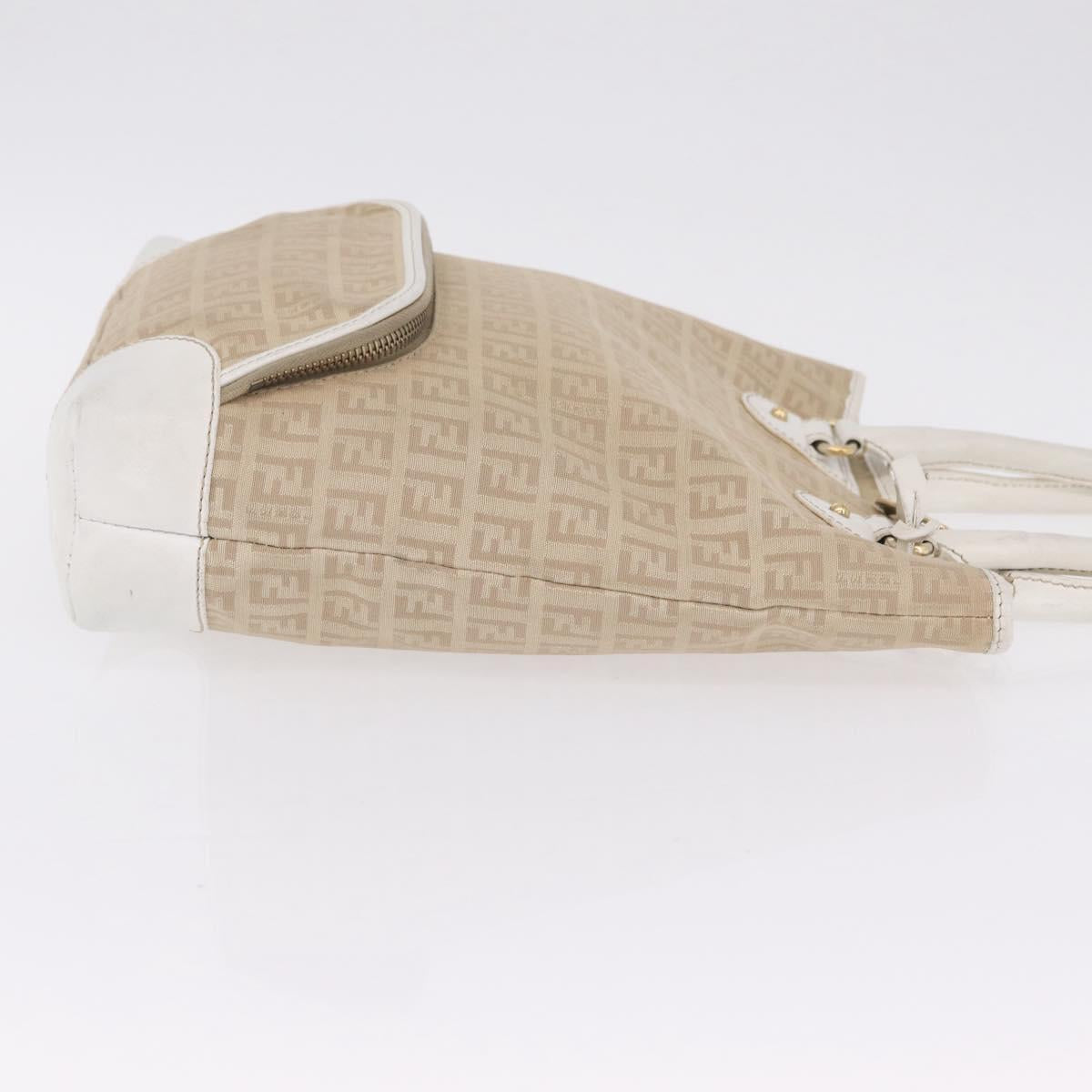 FENDI Zucchino Canvas Hand Bag Beige Gold Auth BA16701