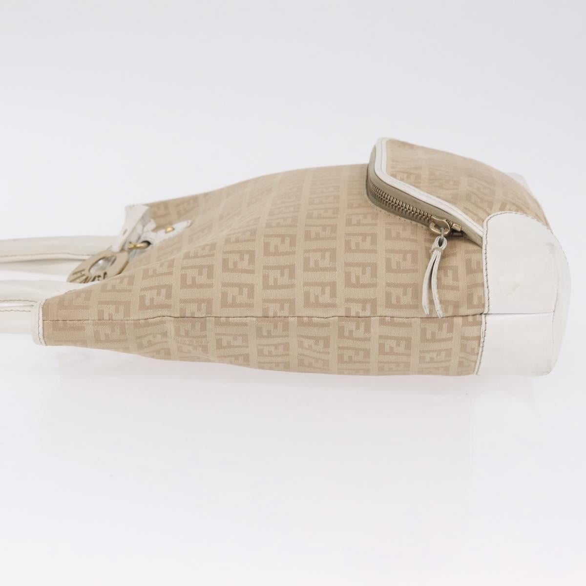 FENDI Zucchino Canvas Hand Bag Beige Gold Auth BA16701