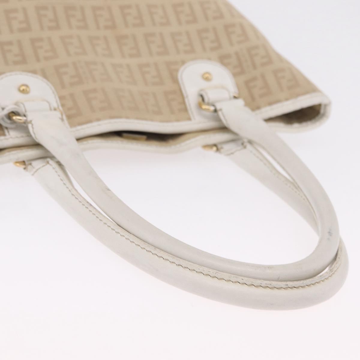 FENDI Zucchino Canvas Hand Bag Beige Gold Auth BA16701