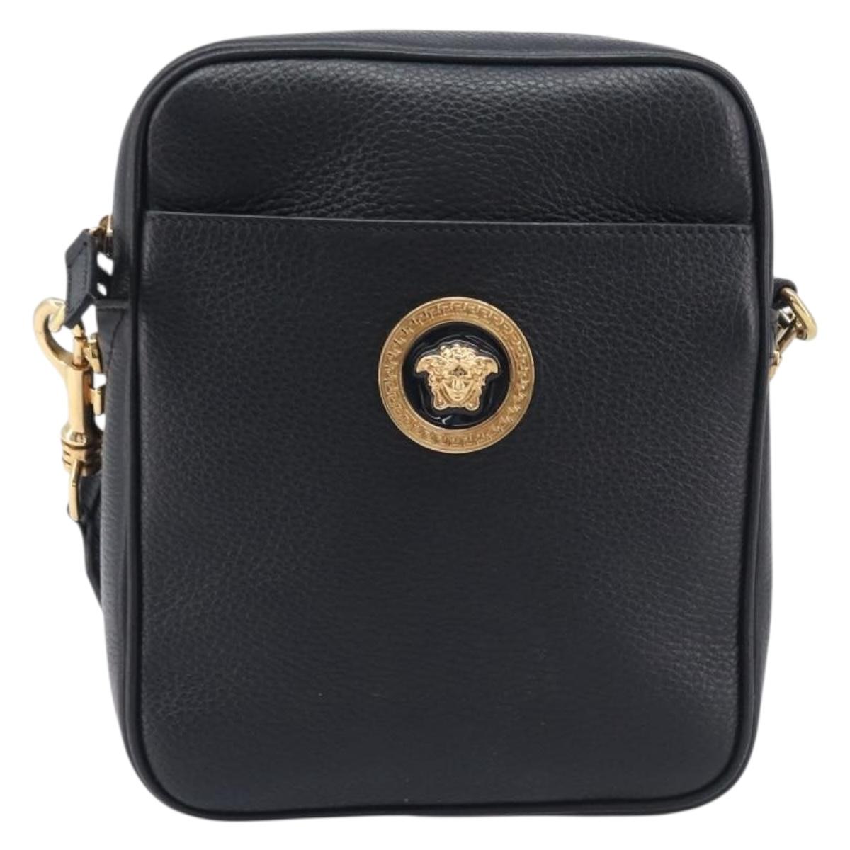 VERSACE Shoulder Bag Leather Black Gold Auth BA16708A