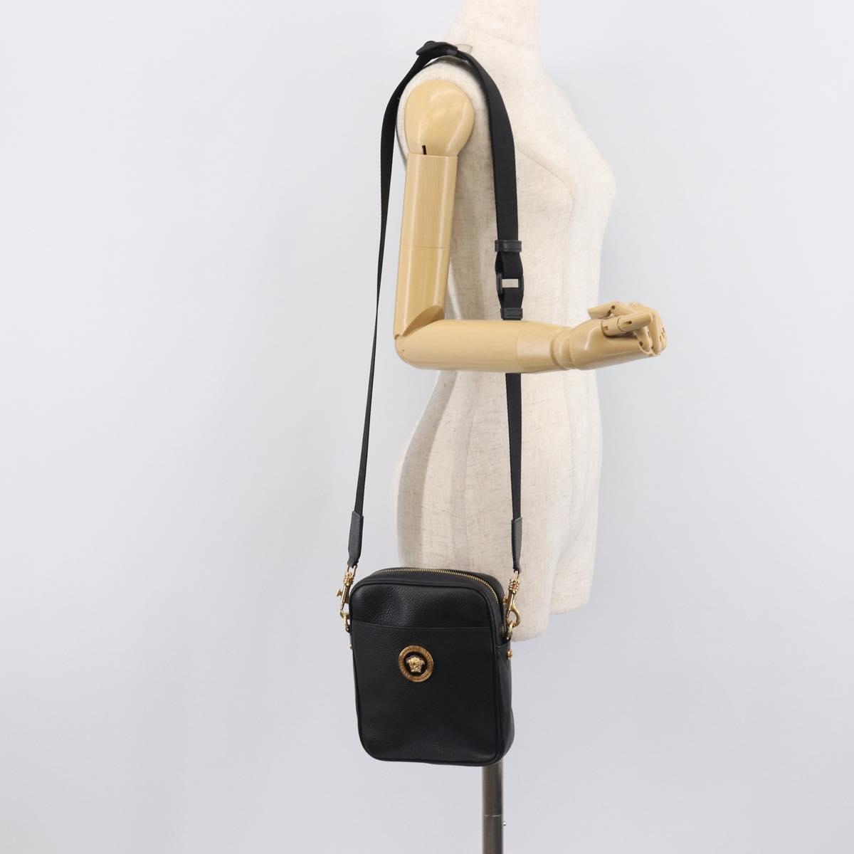 VERSACE Shoulder Bag Leather Black Gold Auth BA16708A