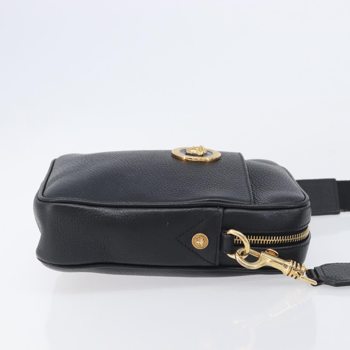 VERSACE Shoulder Bag Leather Black Gold Auth BA16708A