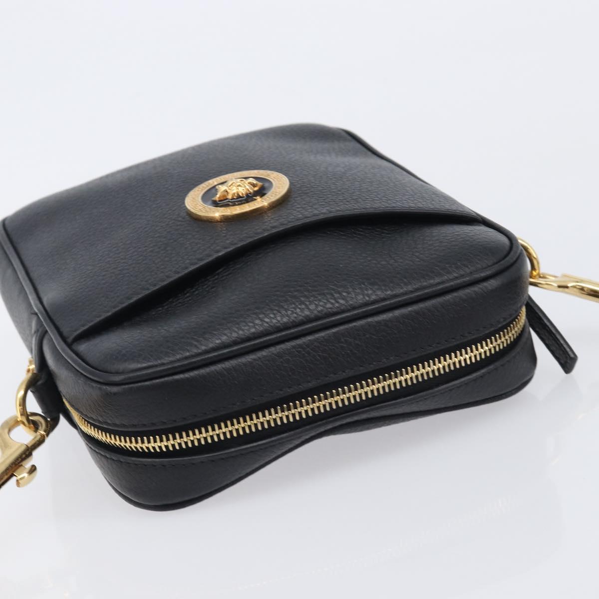 VERSACE Shoulder Bag Leather Black Gold Auth BA16708A