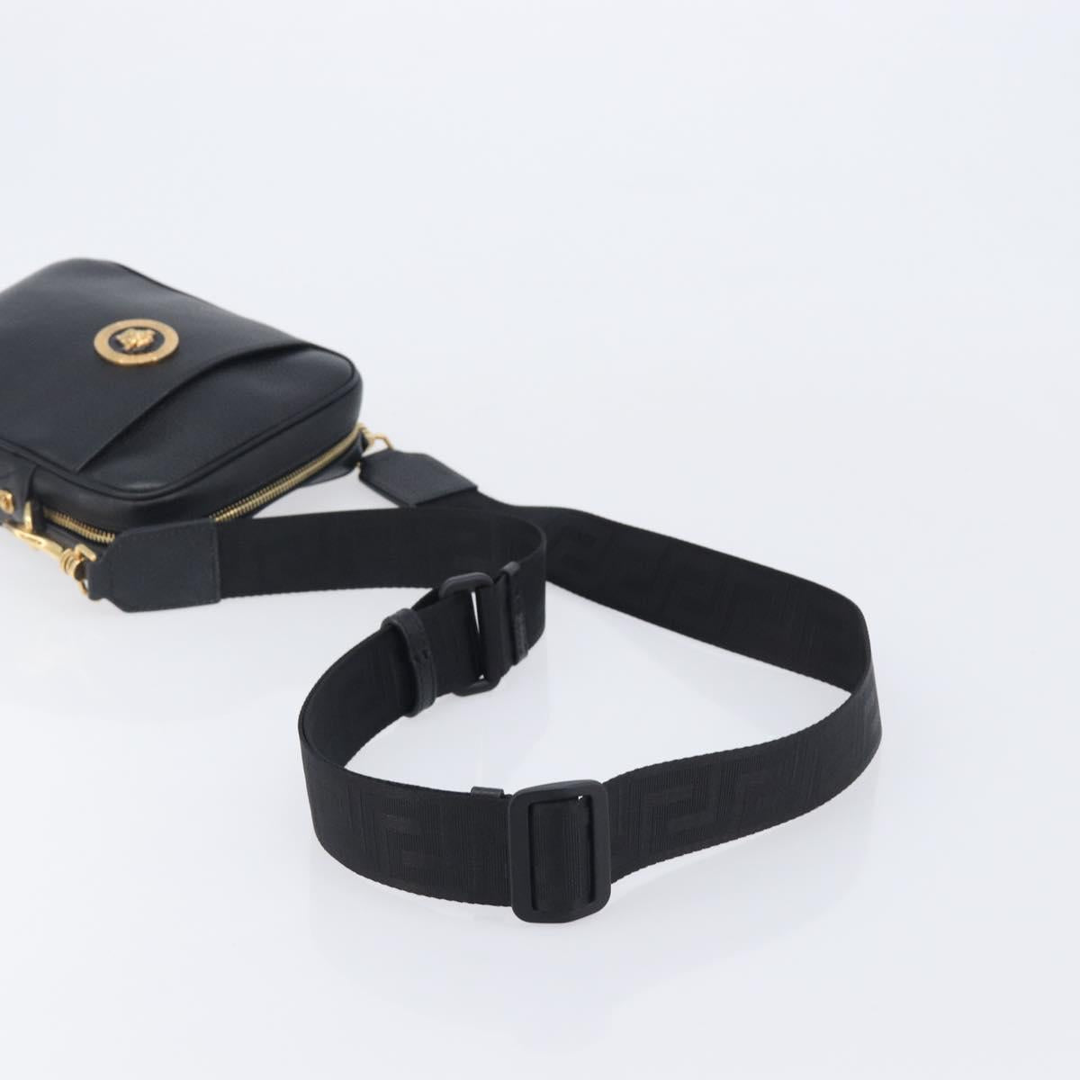 VERSACE Shoulder Bag Leather Black Gold Auth BA16708A