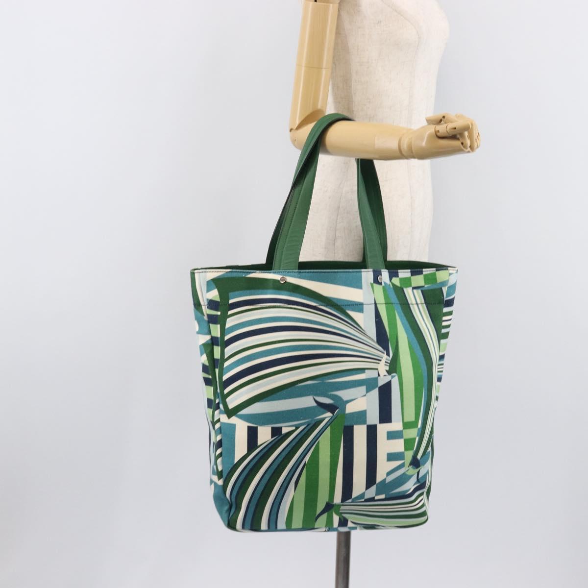 Salvatore Ferragamo Tote Bag Canvas Green Silver Auth BA16713A