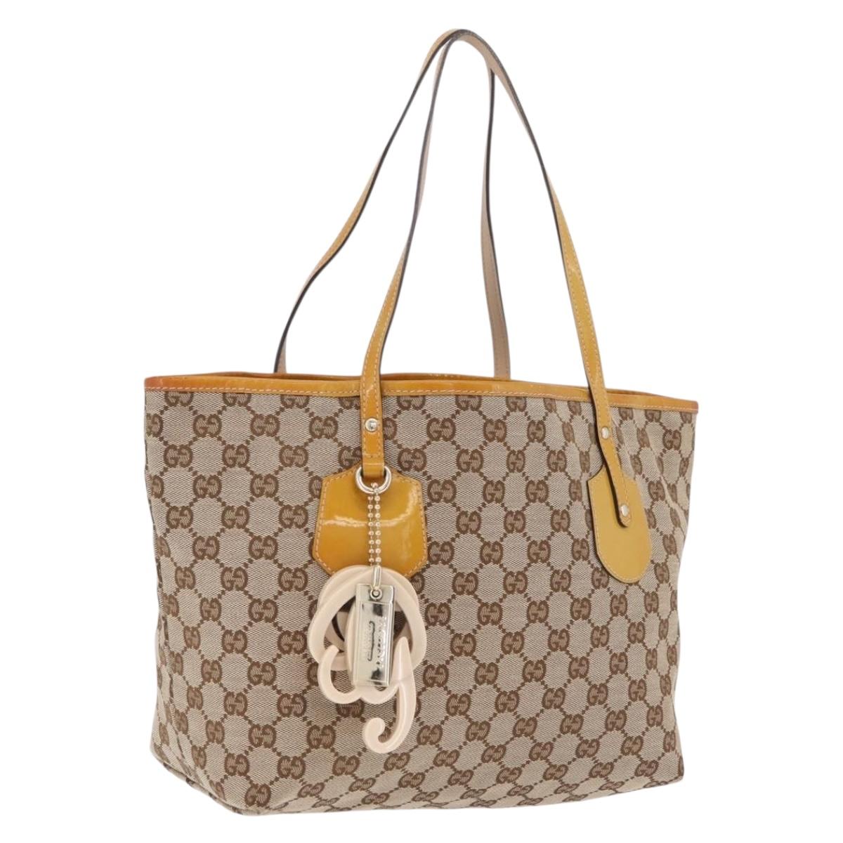 GUCCI GG Canvas Tote Bag Beige Gold 211976 Auth BA16715A