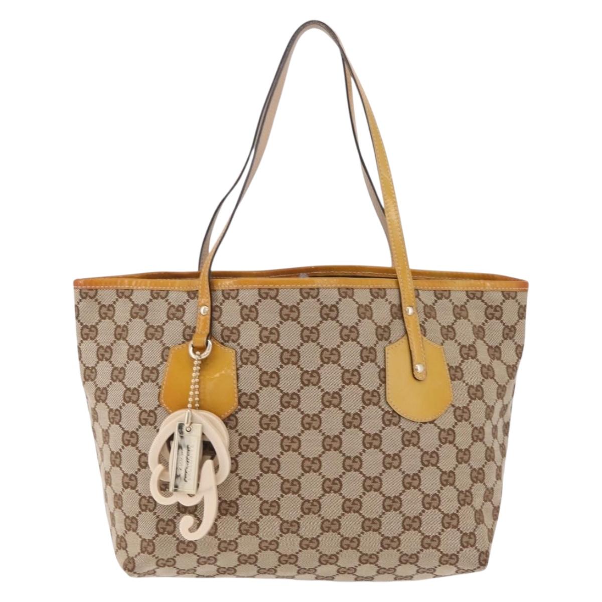 GUCCI GG Canvas Tote Bag Beige Gold 211976 Auth BA16715A