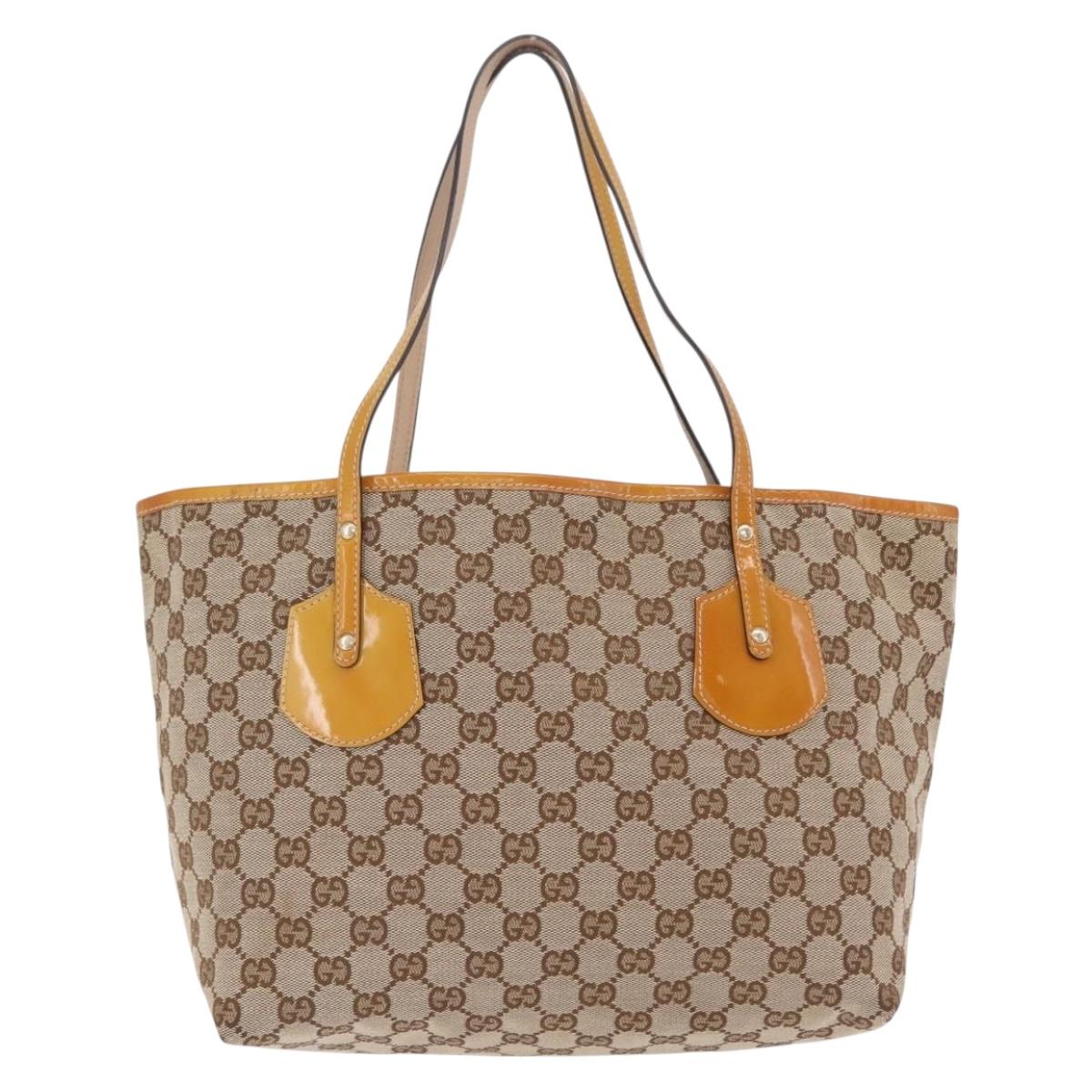 GUCCI GG Canvas Tote Bag Beige Gold 211976 Auth BA16715A