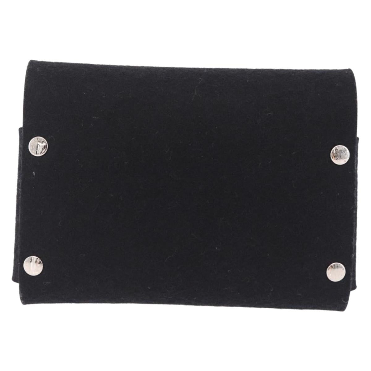 HERMES Etui Cult GM Card Case Felt Black Silver Auth BA16718M