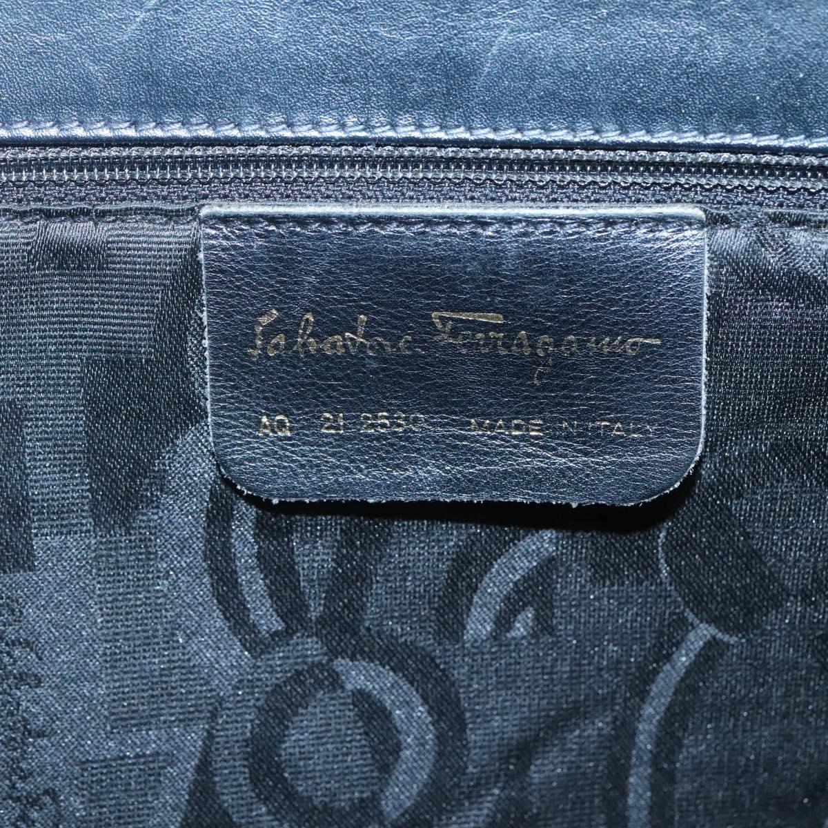 Salvatore Ferragamo Vala Tote Bag Leather Black Gold Auth BA1672