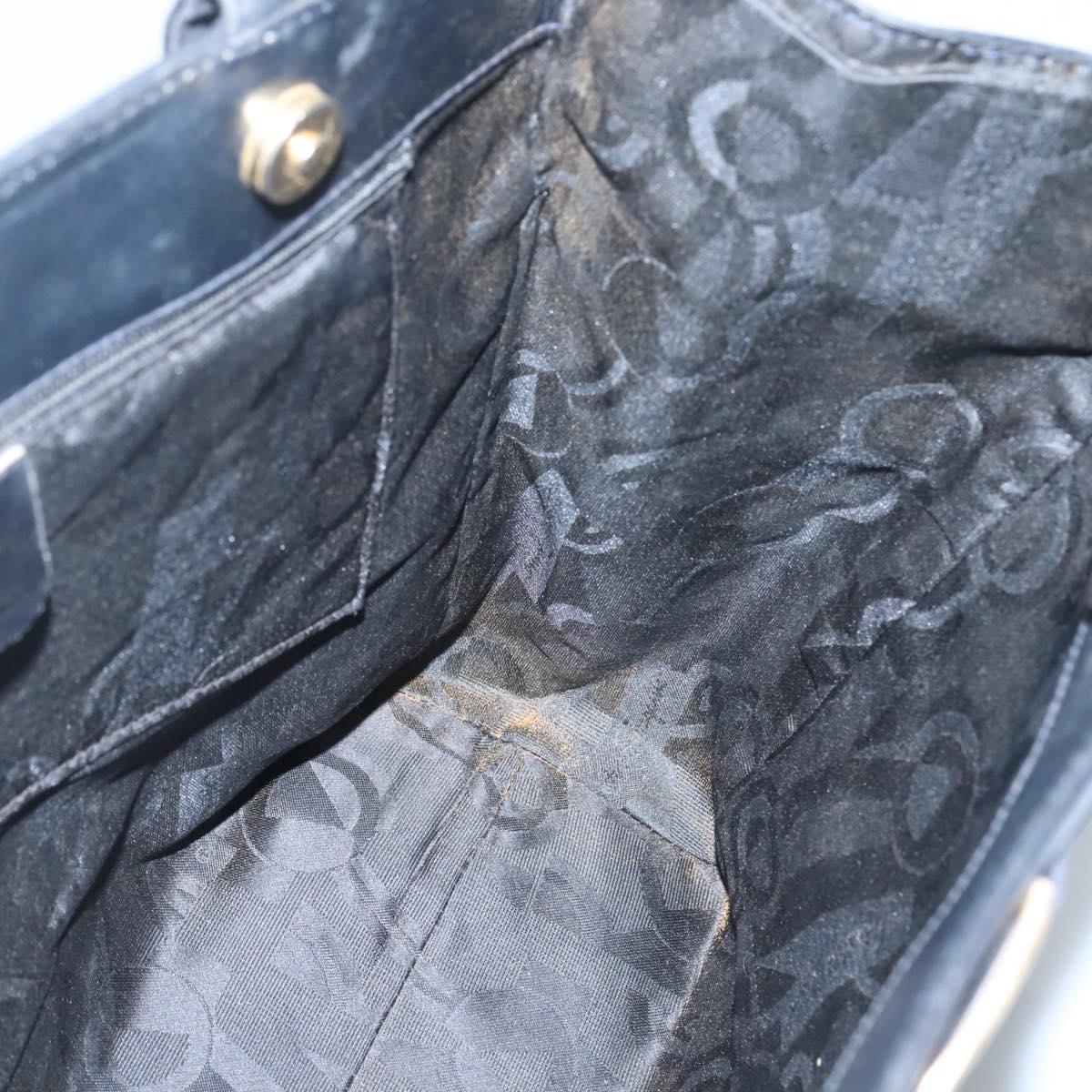 Salvatore Ferragamo Vala Tote Bag Leather Black Gold Auth BA1672