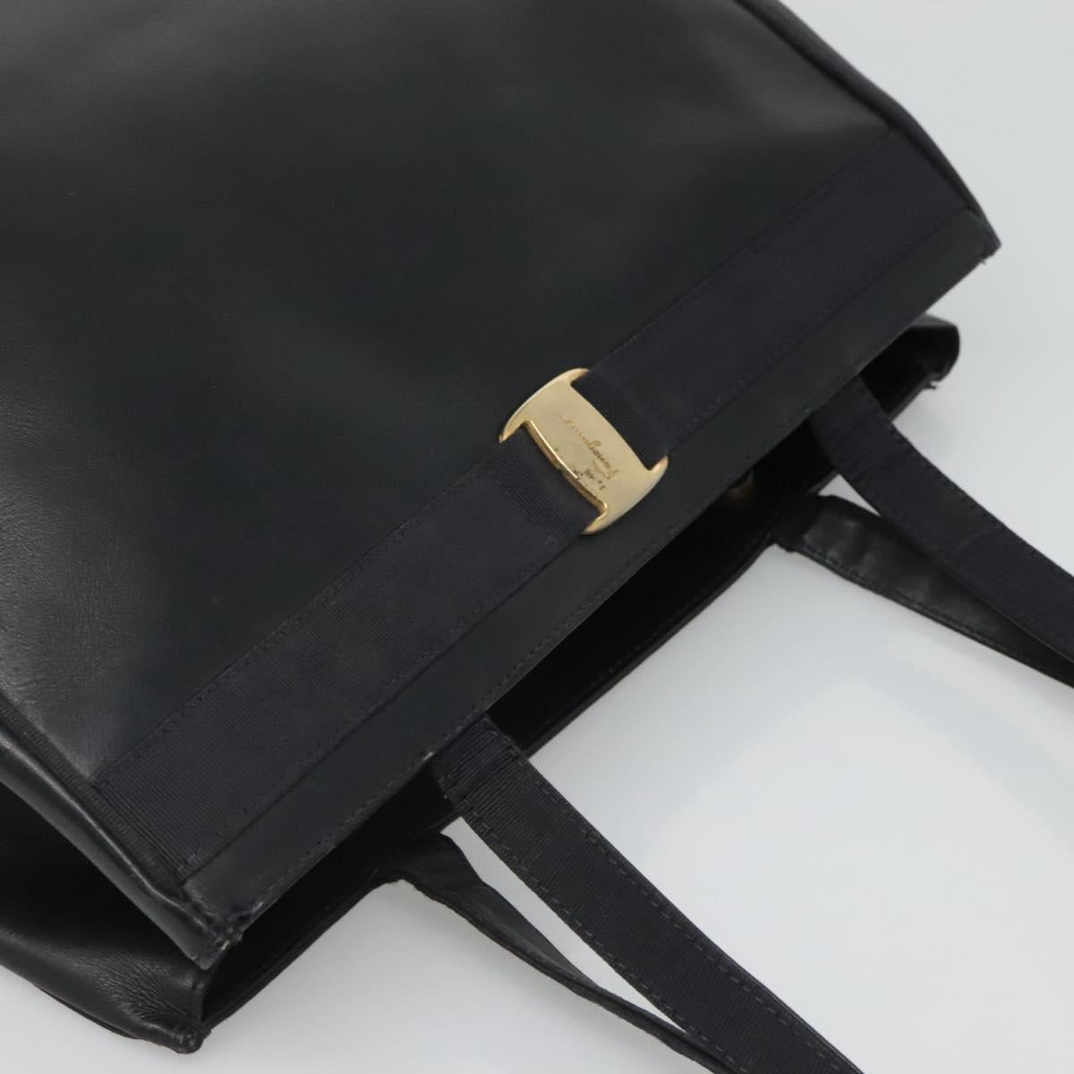 Salvatore Ferragamo Vala Tote Bag Leather Black Gold Auth BA1672