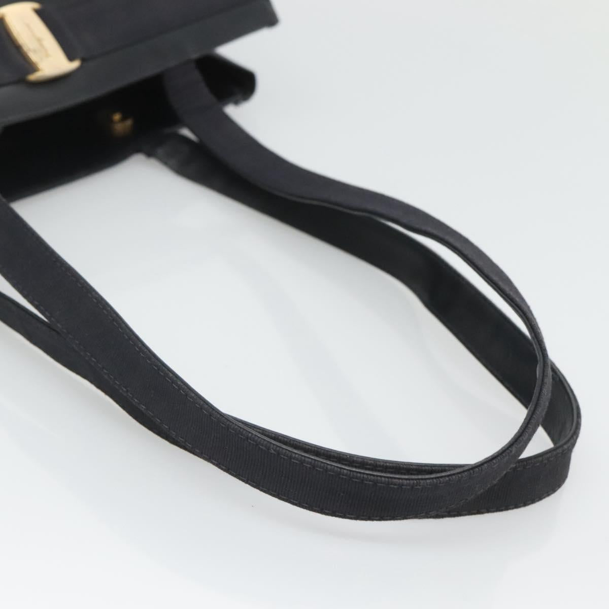 Salvatore Ferragamo Vala Tote Bag Leather Black Gold Auth BA1672