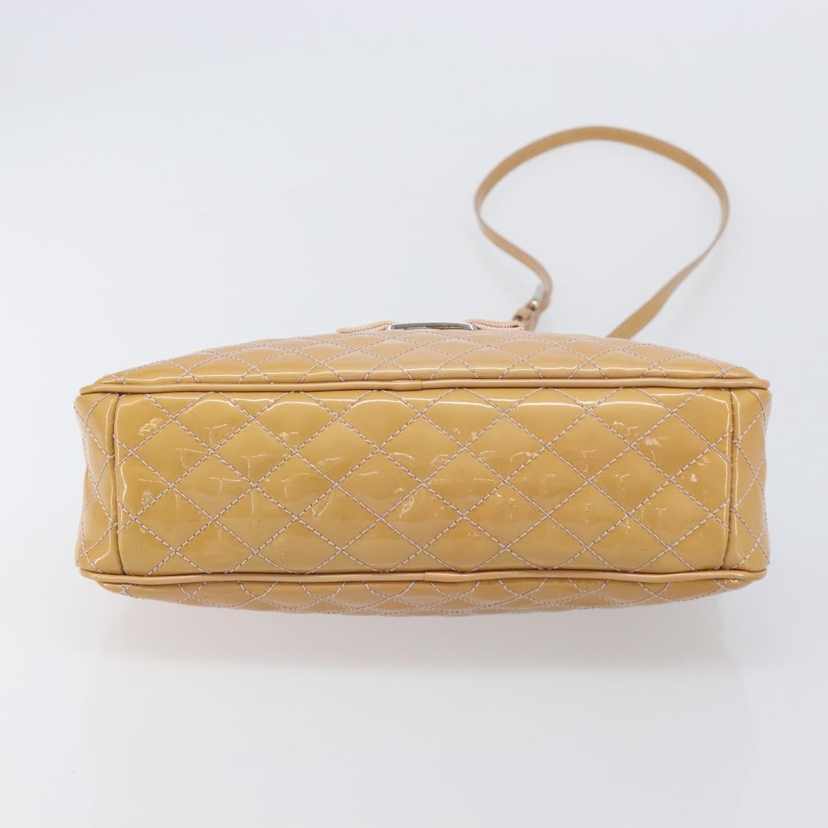 Salvatore Ferragamo Vala Shoulder Bag Patent Leather Beige Silver Auth BA16722