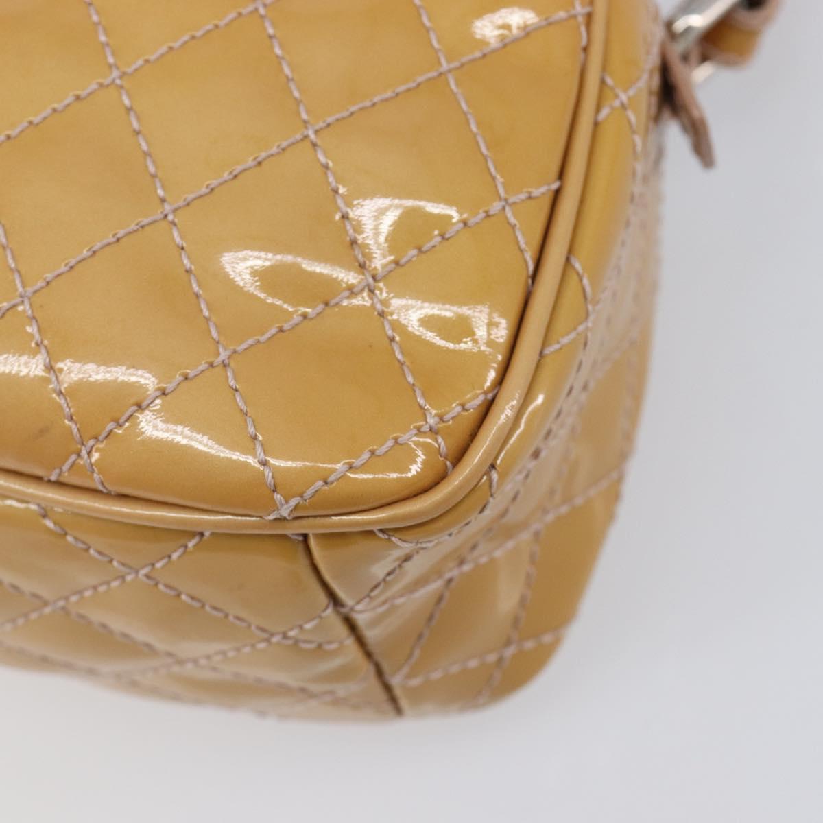 Salvatore Ferragamo Vala Shoulder Bag Patent Leather Beige Silver Auth BA16722