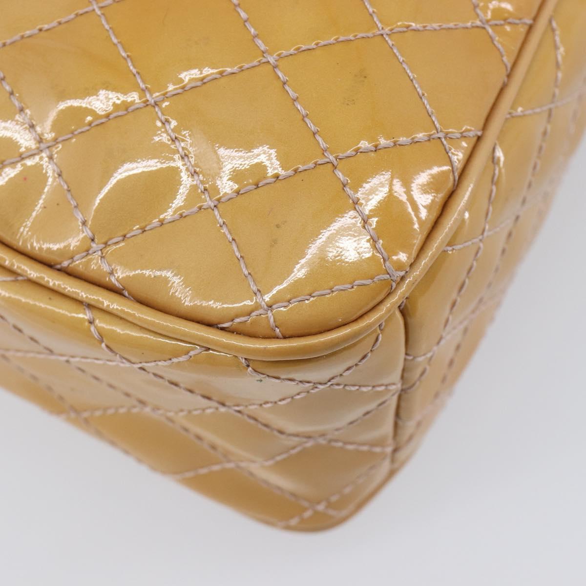 Salvatore Ferragamo Vala Shoulder Bag Patent Leather Beige Silver Auth BA16722