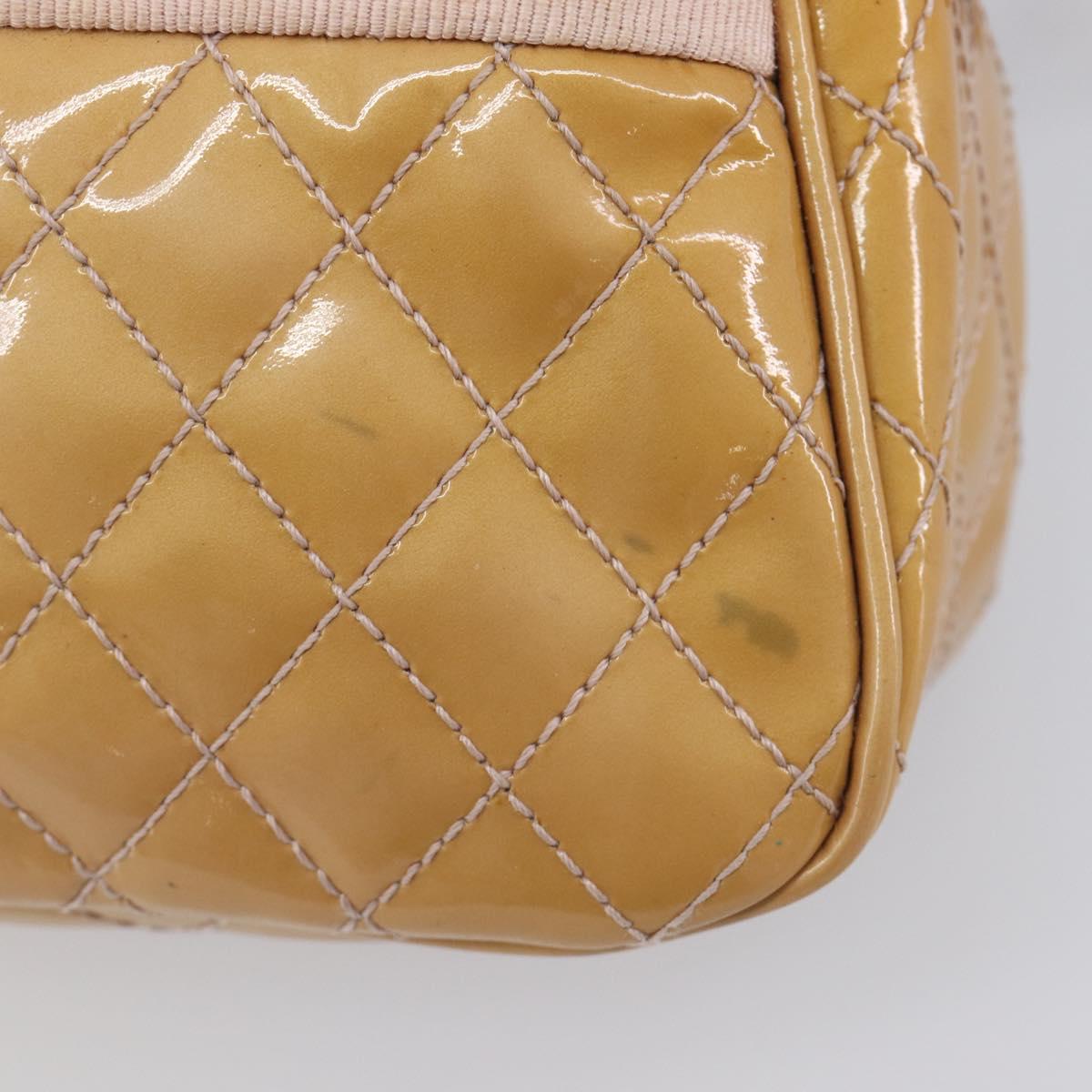 Salvatore Ferragamo Vala Shoulder Bag Patent Leather Beige Silver Auth BA16722