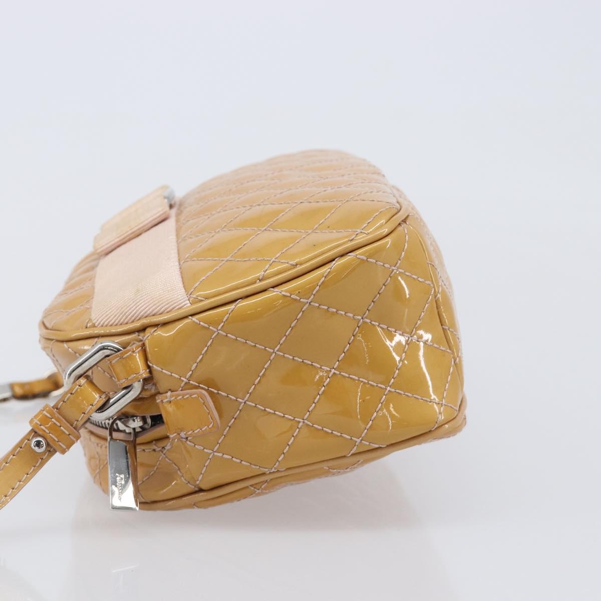 Salvatore Ferragamo Vala Shoulder Bag Patent Leather Beige Silver Auth BA16722