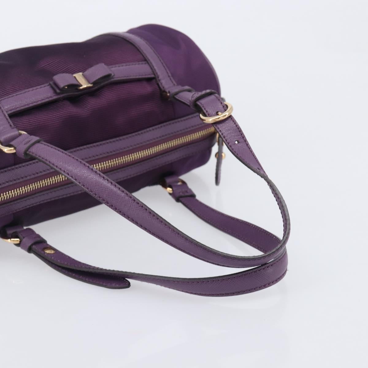 Salvatore Ferragamo Vala Hand Bag Nylon Purple Gold Auth BA16735A