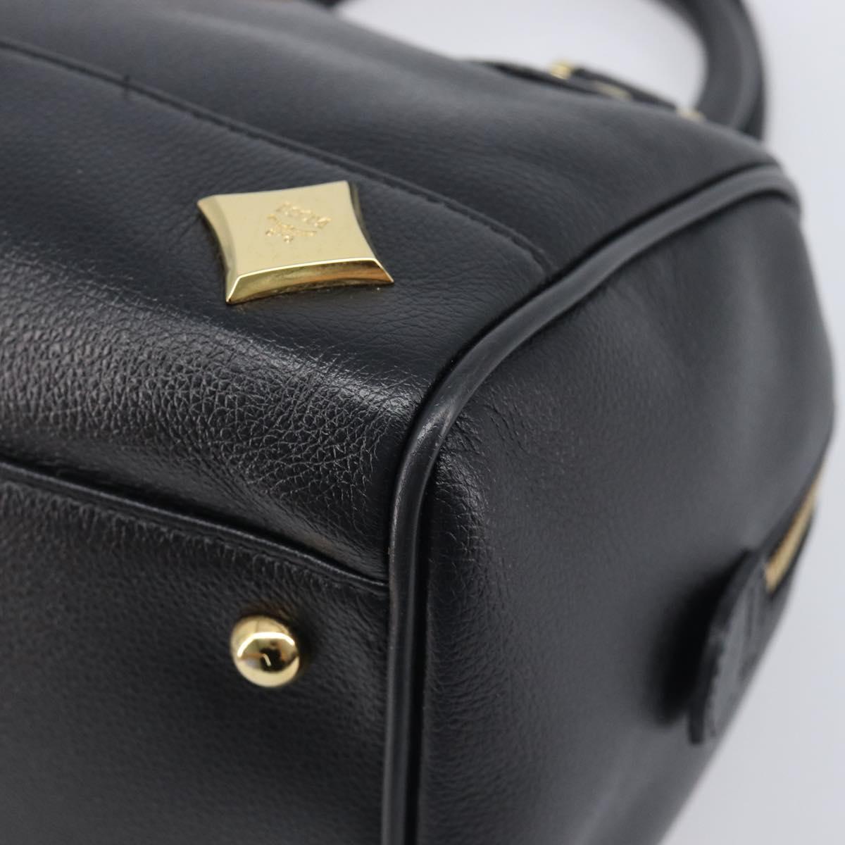 MCM Hand Bag Leather Black Gold Auth BA16736A