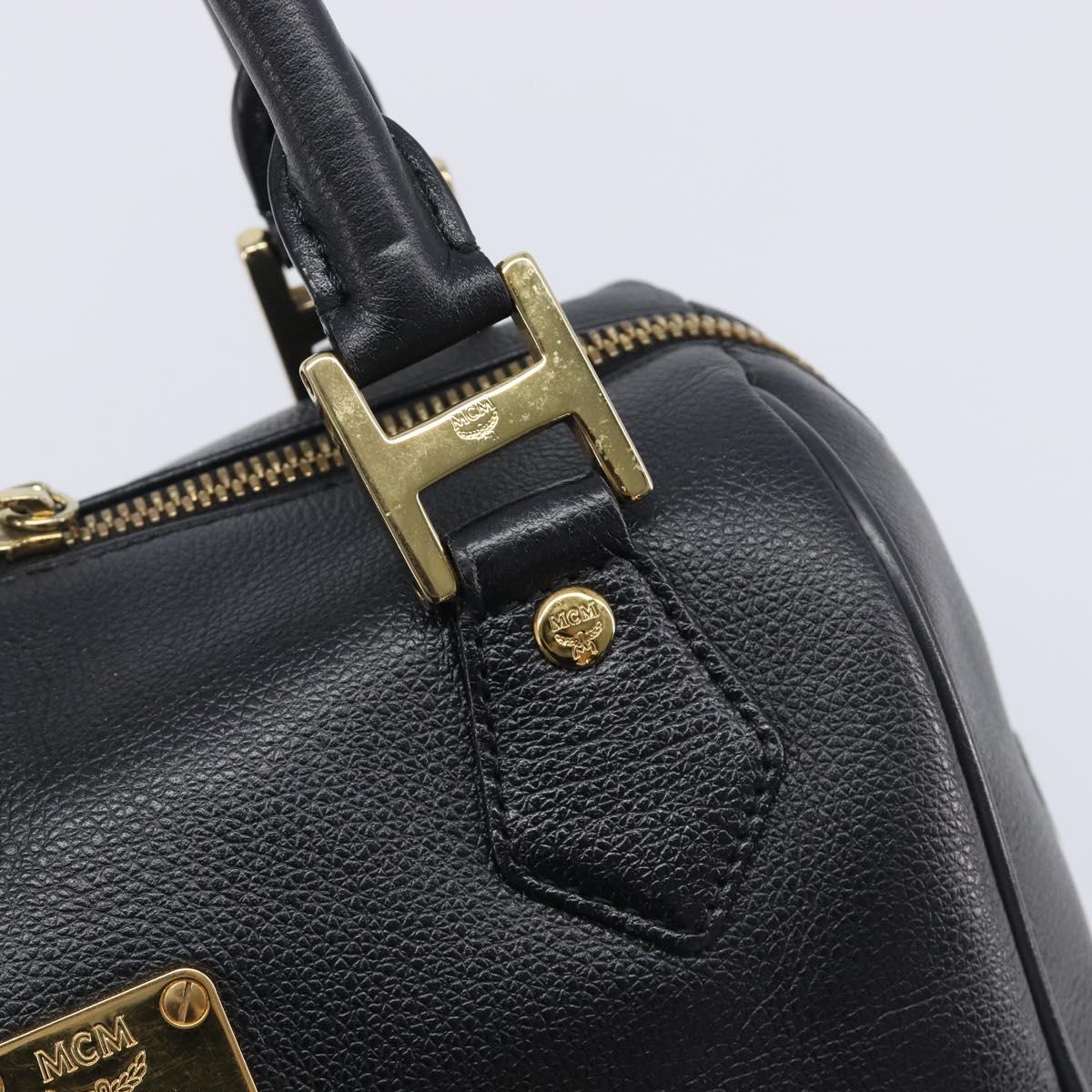 MCM Hand Bag Leather Black Gold Auth BA16736A