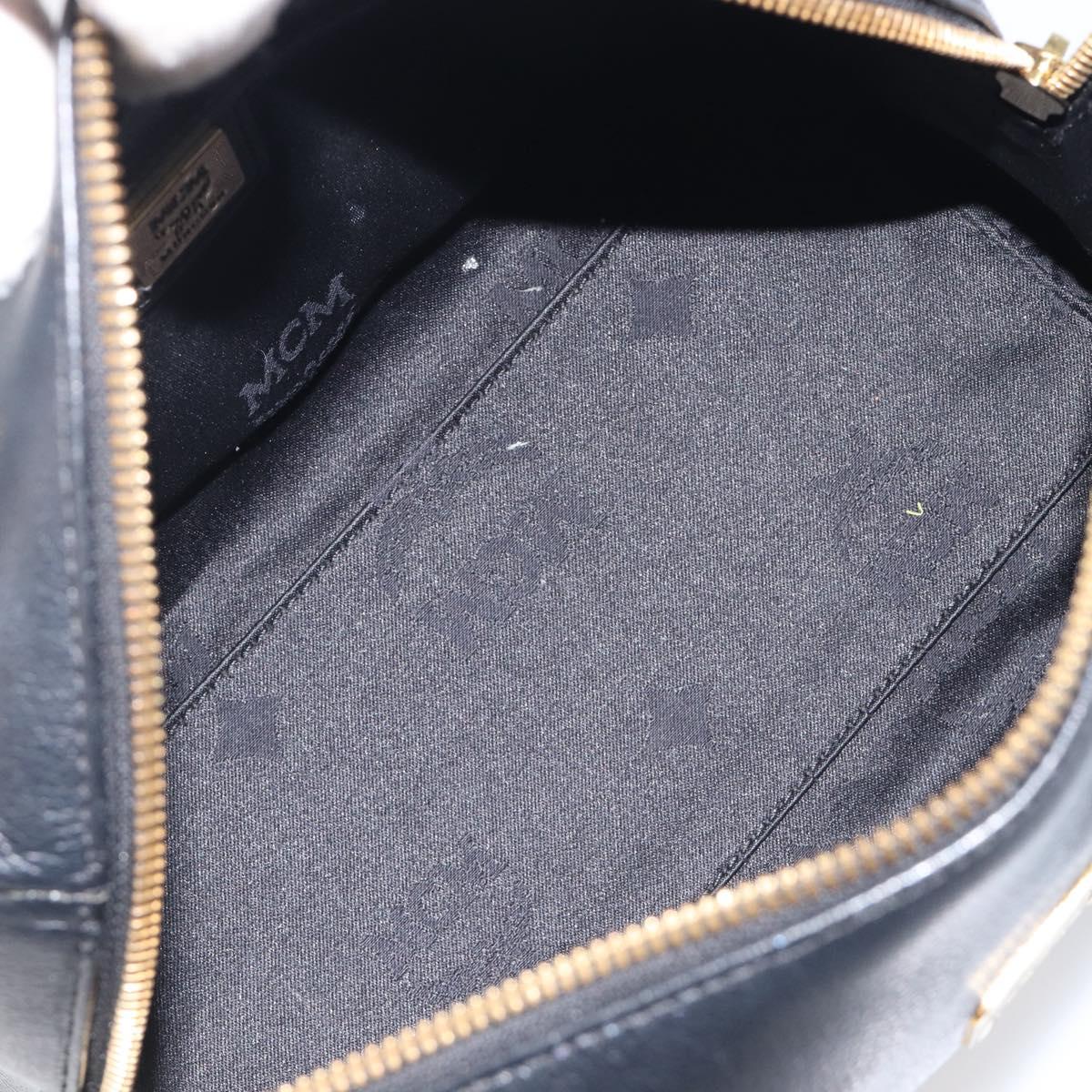 MCM Hand Bag Leather Black Gold Auth BA16736A
